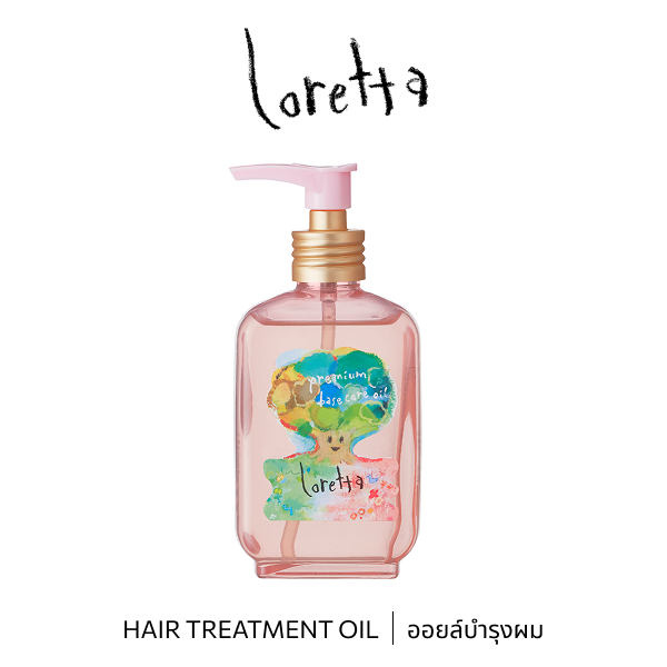 b-ex Loretta Premium Base Care Oil 100ml, a hair treatment oil with a clear bottle and pump dispenser for nourishing hair.