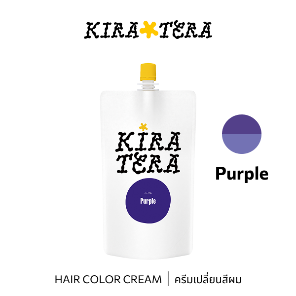 b-ex KIRATERA Purple Hair Color Cream 400g jar showing vibrant purple hair dye, smooth cream texture, and brand label.
