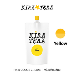 b-ex KIRATERA Yellow 400g hair color cream tube, vibrant yellow hair dye product with brand label visible.