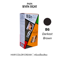 Paon7-8 HairColor Cream in B6 Darkest Brown showing the cream tube with dark brown hair color product and brand logo.